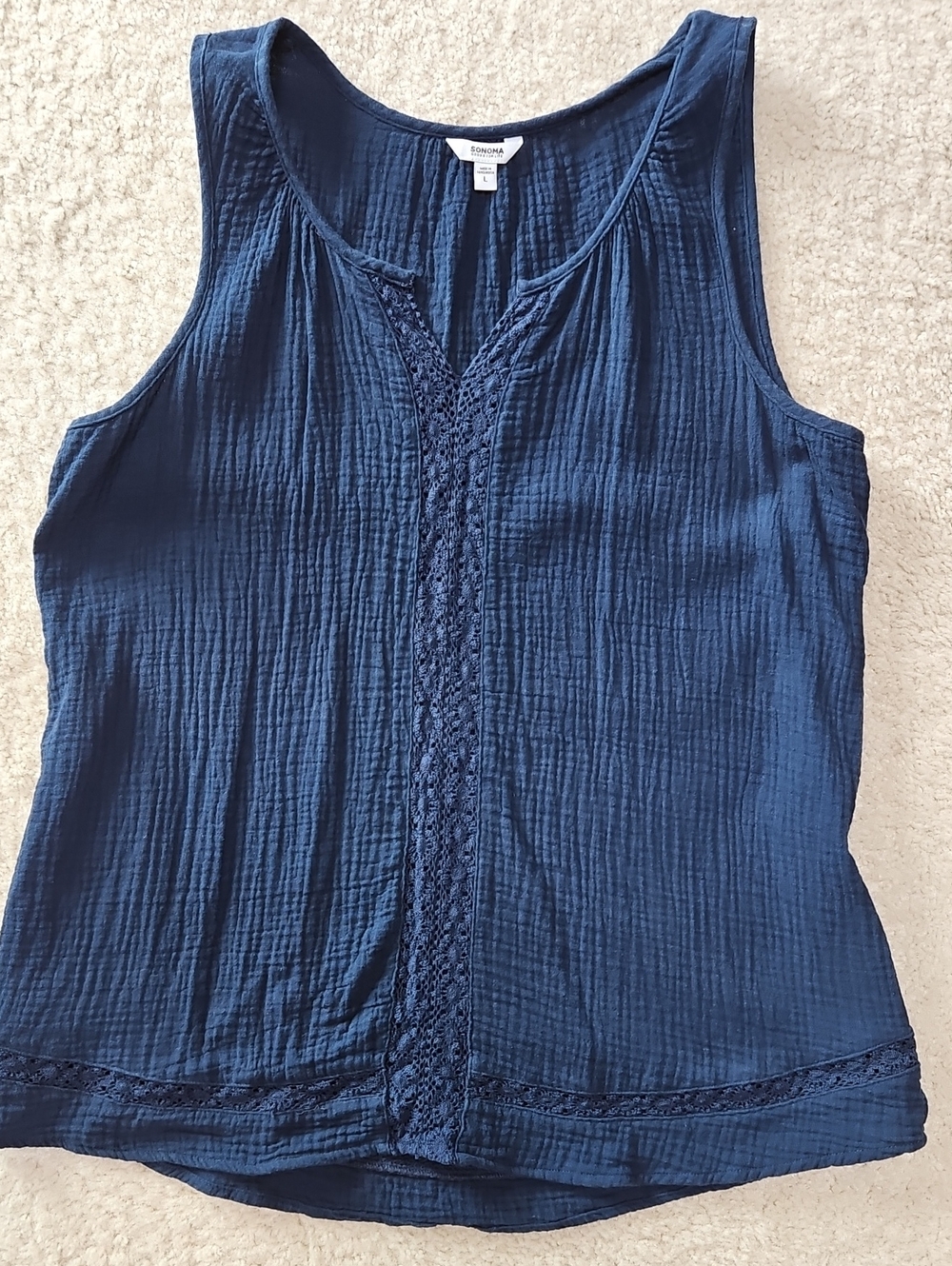 Sonoma Deep Navy Crochet-Trim Sleeveless Tank